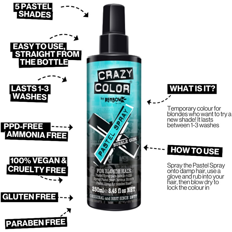 Crazy Color Temporary Pastel Spray for Blonde Hair, 250ml - Image 2