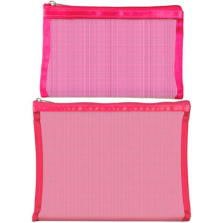 Qosmedix Cosmetic Bag Simple Mesh Zipper, Pink