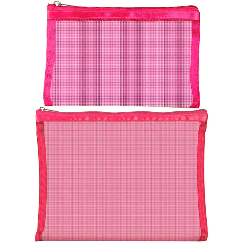 Qosmedix Cosmetic Bag Simple Mesh Zipper, Pink