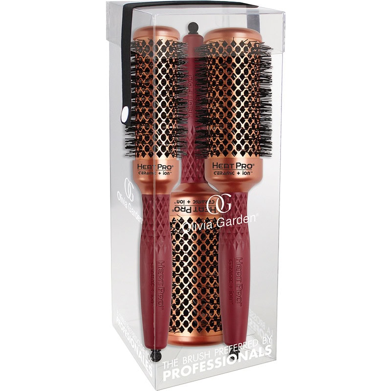 Olivia Garden HeatPro Ceramic & Ion Copper Brush Set: 3 Brushes & Clear Box