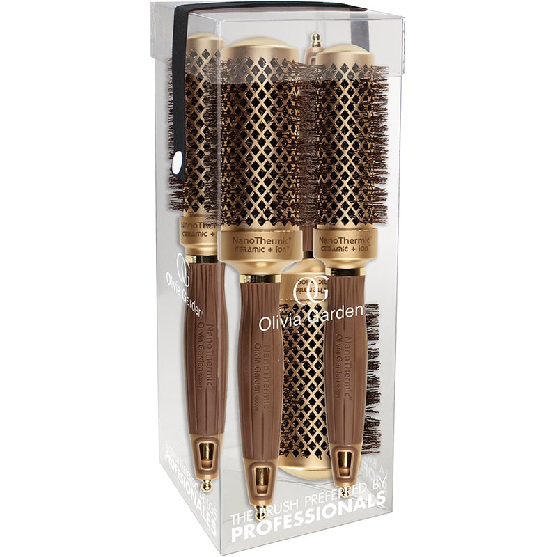 Olivia Garden NanoThermic Ceramic & Ion Brush Set: 4 Brushes & Clear Box