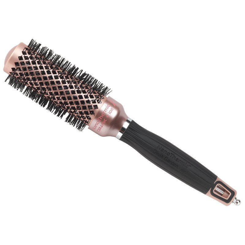 Olivia Garden NanoThermic Ceramic & Ion Breast Cancer Awareness Rose Gold & Black Brush, 34mm