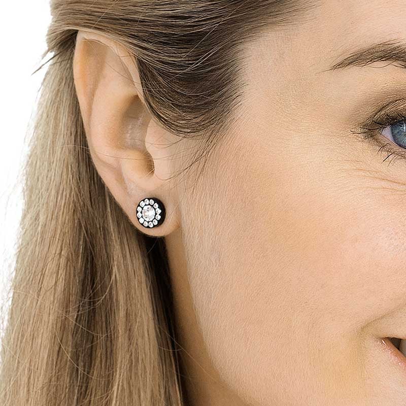 Blomdahl Black Titanium Earrings - Crystal Halo - Image 2