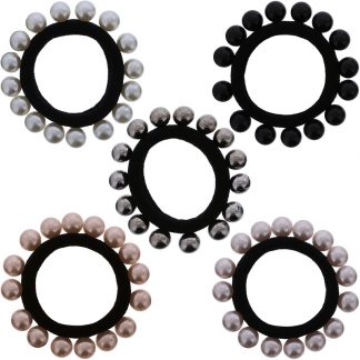 Hair Elastics Fashion with Large Pearls, 6/Pack