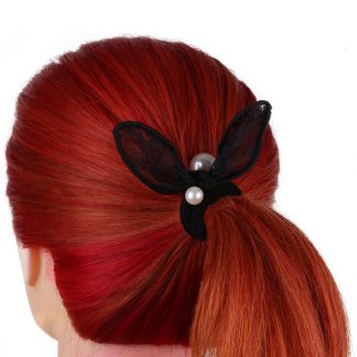 Hair Elastics with Ears & Pearls, Black, 6/Pack