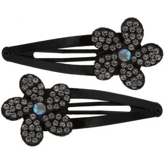 Hair Clips Spring with Strass, Black, 2/Pack