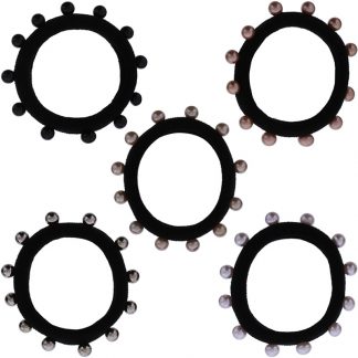 Hair Elastics Fashion with Small Pearls, 6/Pack