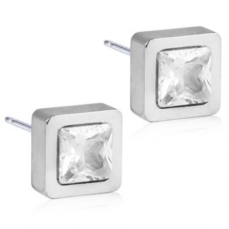 Blomdahl Natural Titanium Earrings - Grande Square Cubic Zirconia