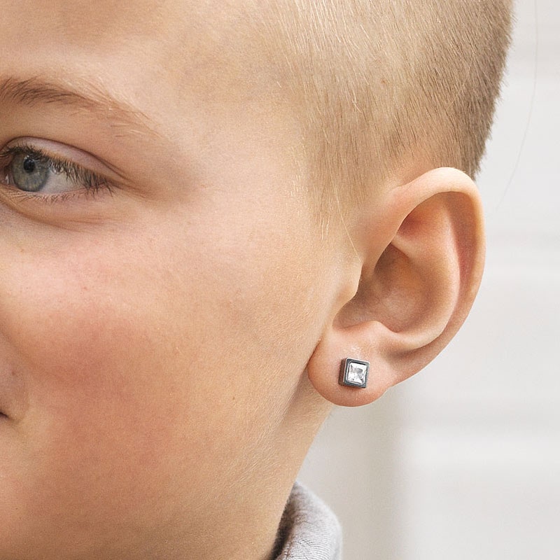 Blomdahl Natural Titanium Earrings - Grande Square Cubic Zirconia - Image 2