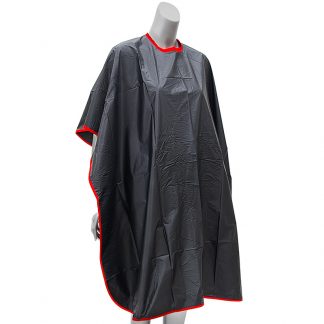 Salon Quality Cape Black & Red Trim, Vinyl, Hook & Loop