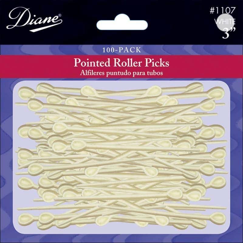Diane Pointed Roller Picks, White, 3 inch, 100/Pack