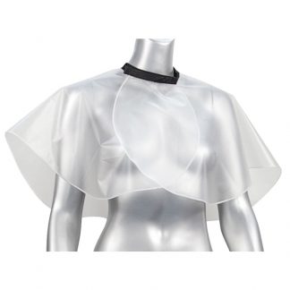 Salon Quality Cape Transparent with Black Collar, Short, Hook & Loop