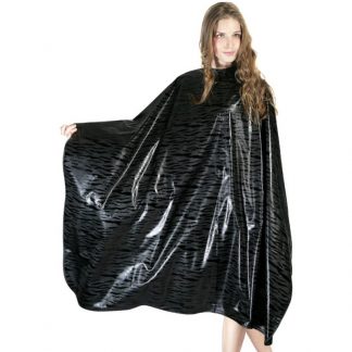 Salon Quality Cape Black & Grey Shiny, Polyester, Hook & Loop