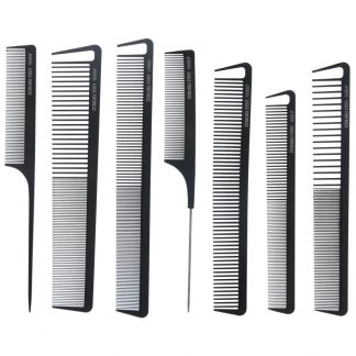 Carbon Comb Set with Pouch, Black, 7/Pack