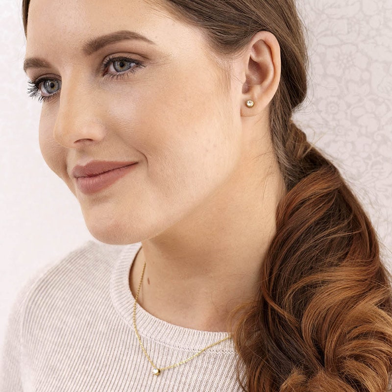 Blomdahl Gold Titanium Earrings - Cubic Zirconia, Swarovski Bezel Crystal - Image 2