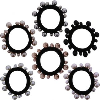 Hair Elastics with Small & Large Pearls, 6/Pack