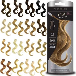 Yoshe 100 % Human Hair Clip-On Wavy Highlight, 24cm, 2 Pieces