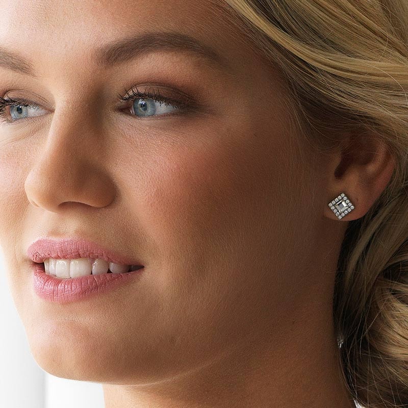 Blomdahl Natural Titanium Earrings - Brilliance Square Halo - Image 2