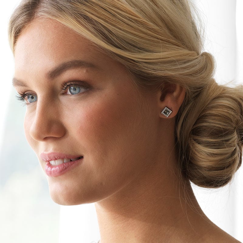 Blomdahl Natural Titanium Earrings - Brilliance Square Halo - Image 3