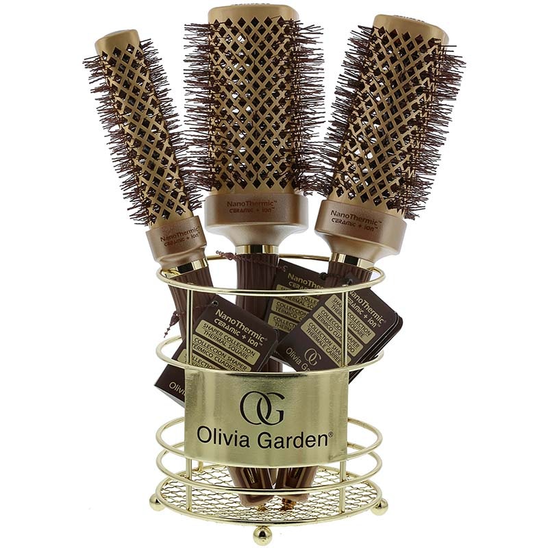 Olivia Garden NanoThermic Ceramic & Ion Square Barrel 3 Brush Basket Set