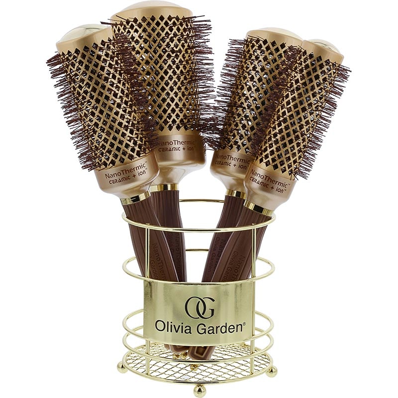 Olivia Garden NanoThermic Ceramic & Ion Brush Display: 4 Brushes & Basket