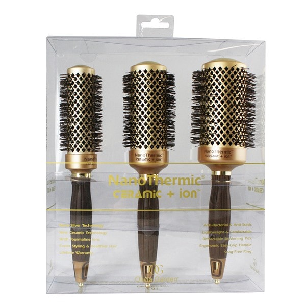 Olivia Garden NanoThermic Ceramic & Ion Brush Set: 3 Brushes & Clear Box