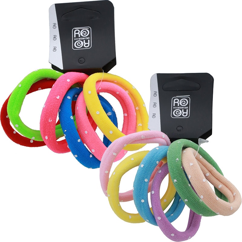 Hair Elastics with Dots, Assorted Colours, 6/Pack