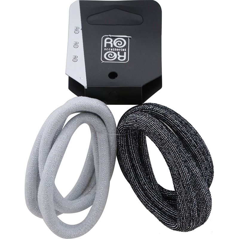 Hair Elastics Silver & Slate, 3.5cm, 6/Pack