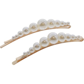 Bridal Hair Pins with Single Row Small-Large-Small Pearls, 2 Pieces