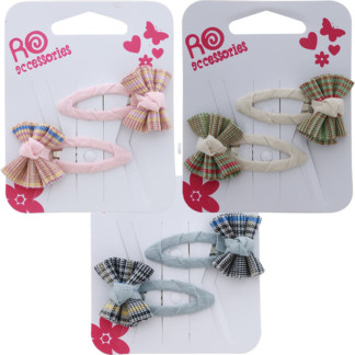 Hair Clips with Check Pattern Bow, 2/Pack