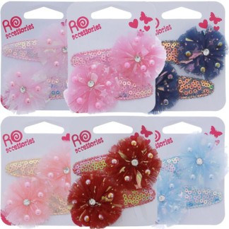 Hair Clips with Flower & Strass, 2/Pack