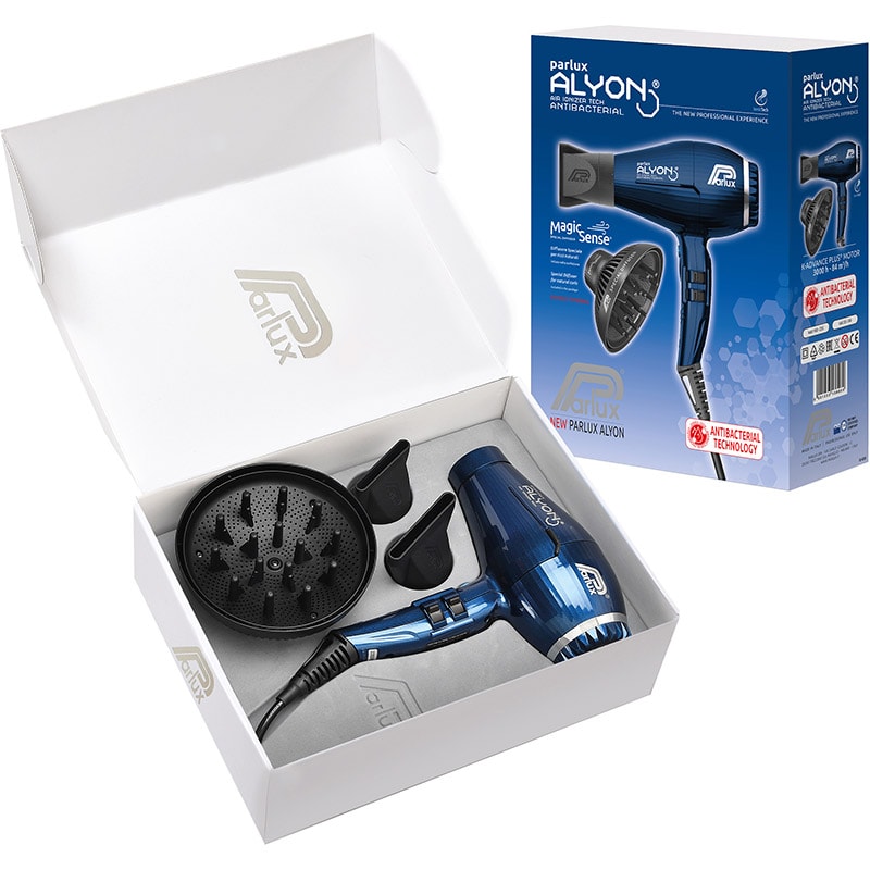Parlux Hair Dryer Alyon Air Ionizer Tech 2250 Watt Night Blue & Magic Sense Diffuser Set