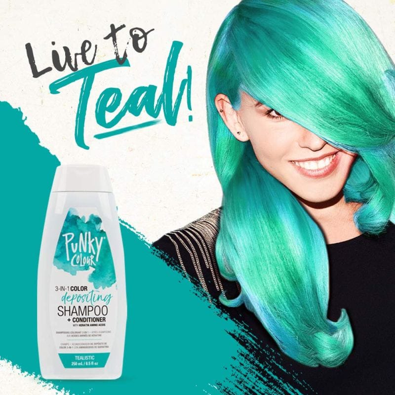 Punky Colour 3-in-1 Color Depositing Shampoo + Conditioner, Tealistic, 250ml - Image 2