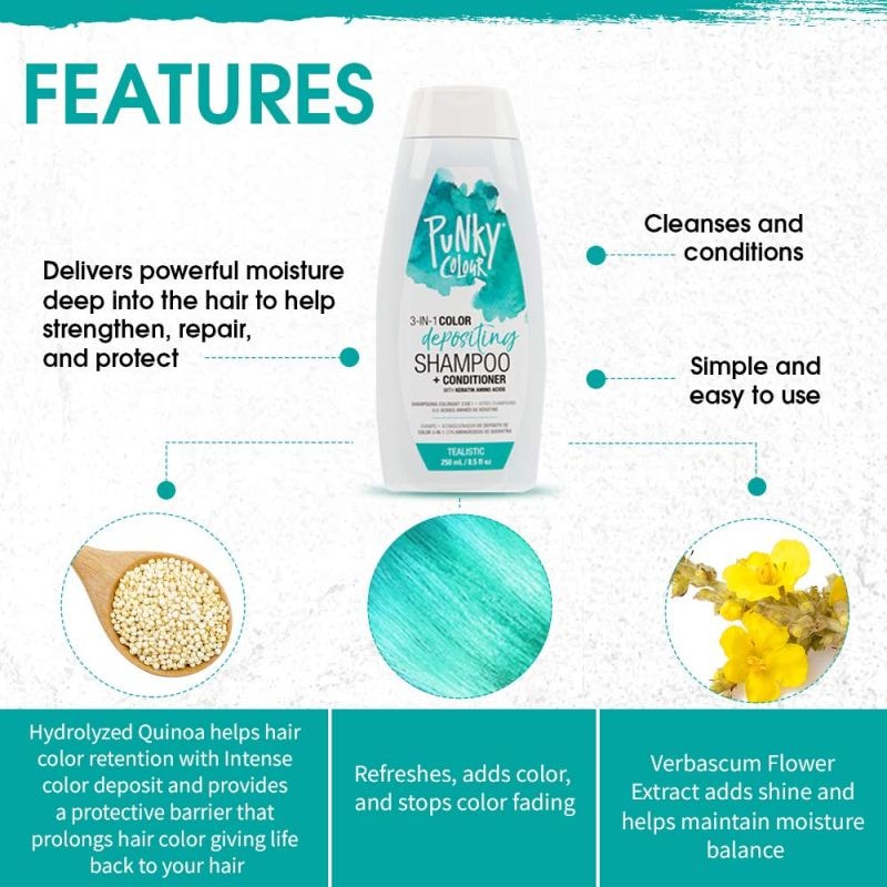 Punky Colour 3-in-1 Color Depositing Shampoo + Conditioner, Tealistic, 250ml - Image 5