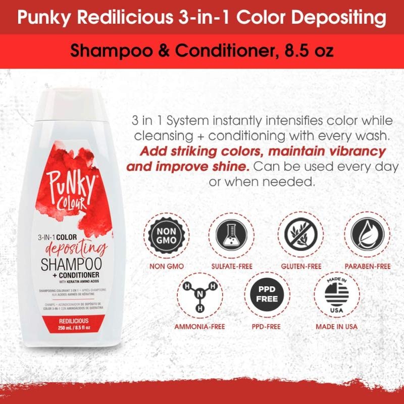 Punky Colour 3-in-1 Color Depositing Shampoo + Conditioner, Redilicious, 250ml - Image 4