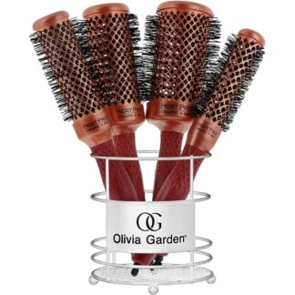 Olivia Garden HeatPro Ceramic & Ion Copper Brush Display: 4 Brushes & Basket