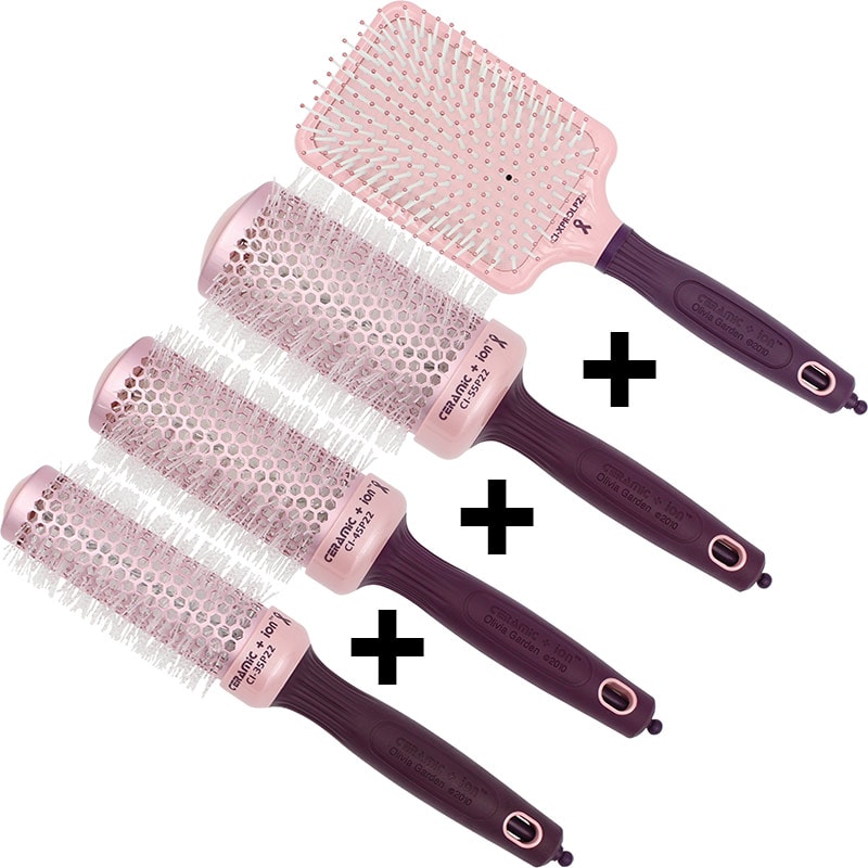 Olivia Garden Ceramic & Ion Thermal Breast Cancer Awareness 2022 Brush Set: 4 Brushes