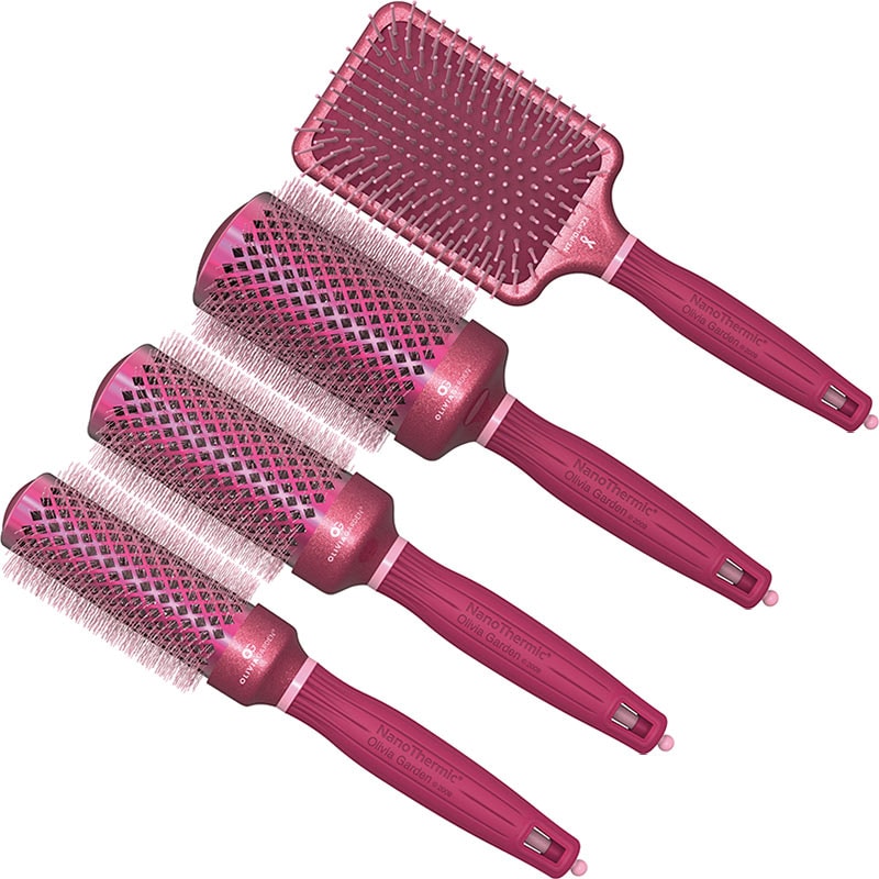 Olivia Garden NanoThermic Ceramic & Ion Breast Cancer Awareness Dark & Light Pink Glitter Brush Collection