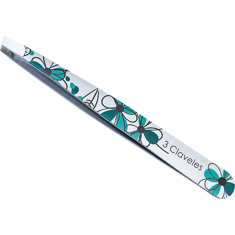 3Claveles Slanted Tweezer Blue Floral, 9.5cm