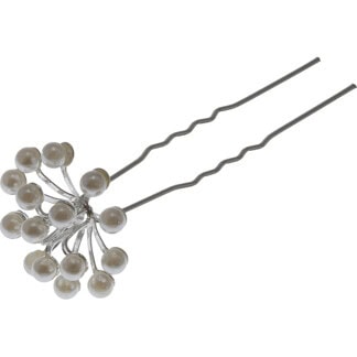 Bridal Hair Pin Silver with Silver Pearls Bouquet