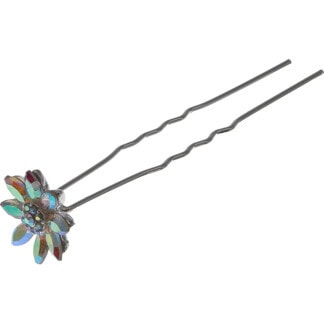 Bridal Hair Pin Silver with Iridescent Strass Flower