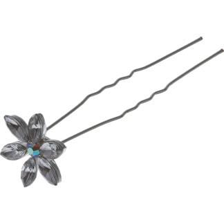 Bridal Hair Pin Silver with White & Iridescent Strass Flower