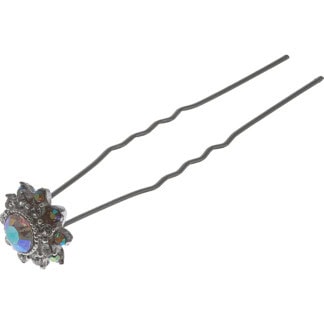 Bridal Hair Pin Silver with White & Iridescent Strass Ornament