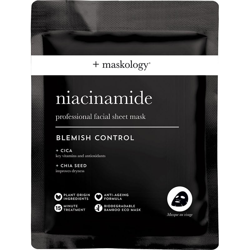 Maskology Professional Facial Sheet Mask – Blemish Control Niacinamide, 1/Pack