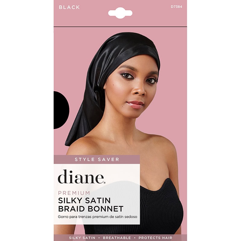 Diane Premium Silky Satin Braid Bonnet, Black