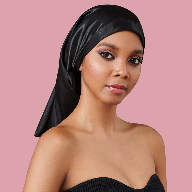 Diane Premium Silky Satin Braid Bonnet, Black - Image 2
