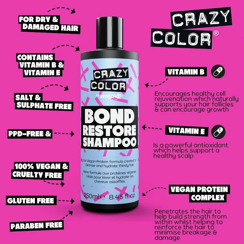 Crazy Color Bond Restore Shampoo, 250ml - Image 2