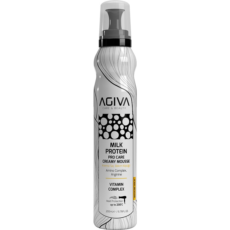 Agiva Milk Protein Pro Care Creamy Mousse & Heat Protection for Dry & Damaged Hair, 200ml
